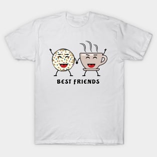 Best Friends - Donut And Coffee - Funny Character Illustration T-Shirt